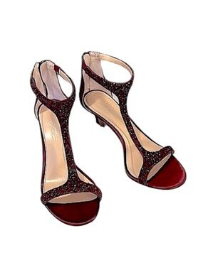 Vince Camuto Imagine Ox Blood Burgundy Phoebe Sparkle Stiletto T-Strap Shoes 8